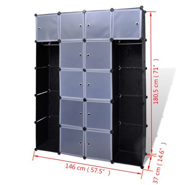 Modular Cabinet with 9 37x115x150 cm – Black and White, 14 Compartments