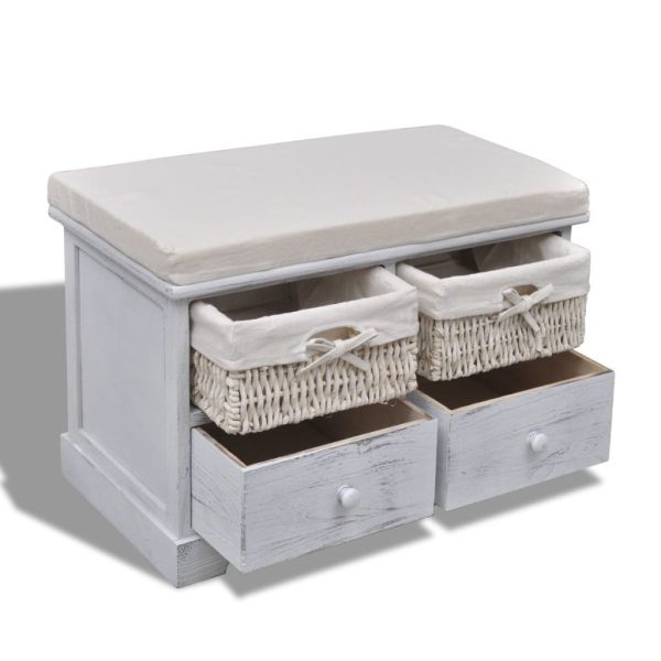 Storage Bench 62x33x42 cm Paulownia Wood – White