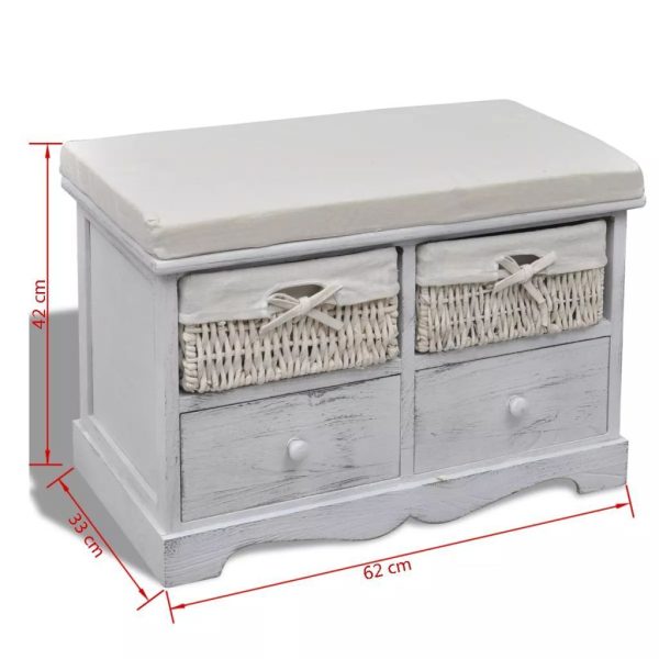 Storage Bench 62x33x42 cm Paulownia Wood – White