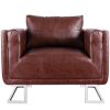 Cube Armchair with Chrome Feet Faux Leather – Brown