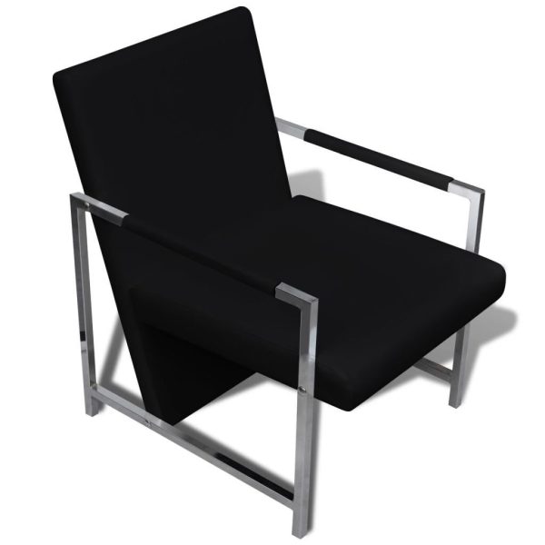 Armchair with Chrome Feet Faux Leather – Black