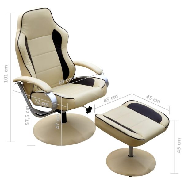 Armchair with Footrest Faux Leather – Cream