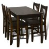 Wooden Dining Table with 4 Chairs – Dark Brown