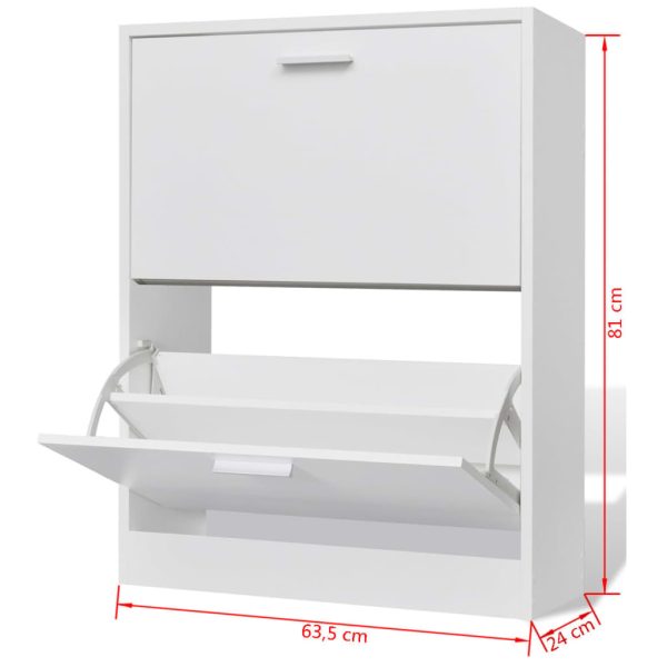 Shoe Cabinet with 2 Compartments Wooden – White