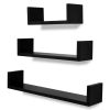 MDF U-shaped Floating Wall Display Shelves Book/DVD Storage – Black, 3