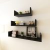 MDF U-shaped Floating Wall Display Shelves Book/DVD Storage – Black, 3