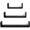 MDF U-shaped Floating Wall Display Shelves Book/DVD Storage – Black, 3