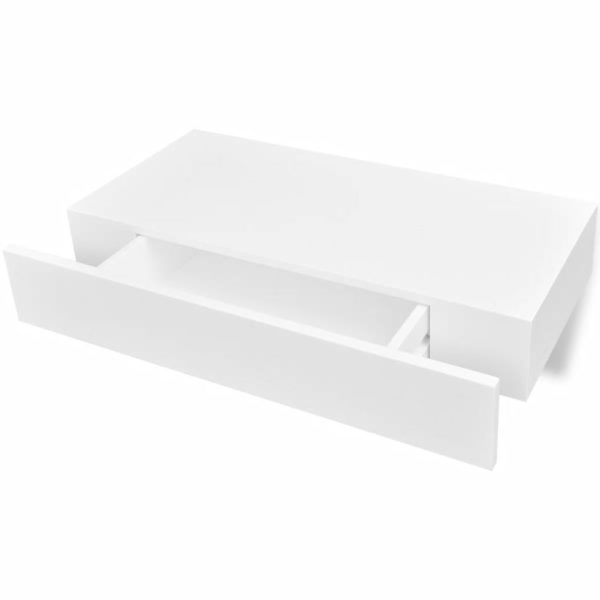 White MDF Floating Wall Display Shelf Drawer Book/DVD Storage