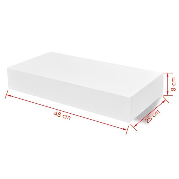 White MDF Floating Wall Display Shelf Drawer Book/DVD Storage – 48 cm, 1