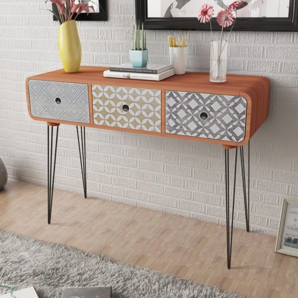 Console Table with 3 Drawers – Brown