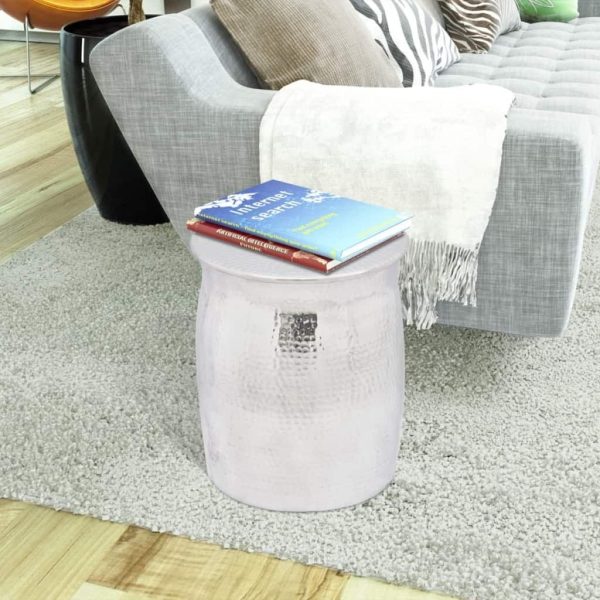 Hammered Aluminium Stool/Side Table Silver – 42 cm, Silver