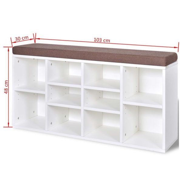 Shoe Storage Bench 10 Compartments – White