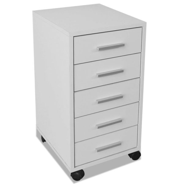 Office Drawer Unit with Castors 5 Drawers – White