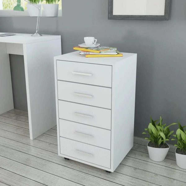 Office Drawer Unit with Castors 5 Drawers – White