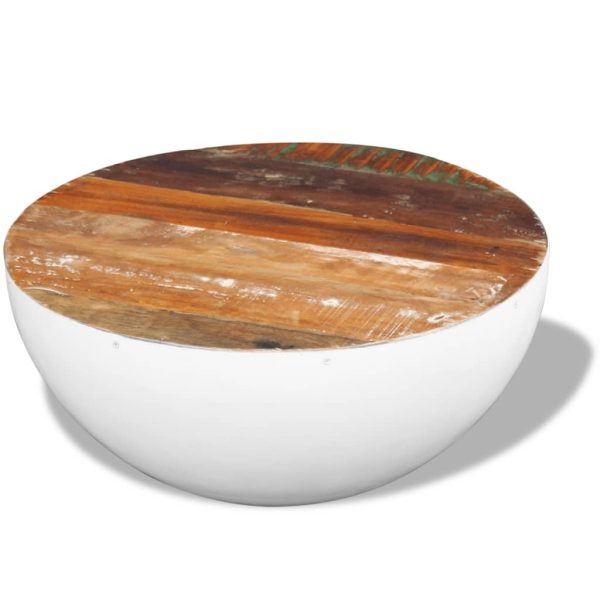 Coffee Table Bowl-shaped with Steel Base Solid Reclaimed Wood – White