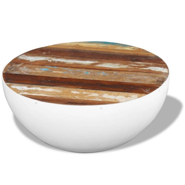 Coffee Table Bowl-shaped with Steel Base Solid Reclaimed Wood – White