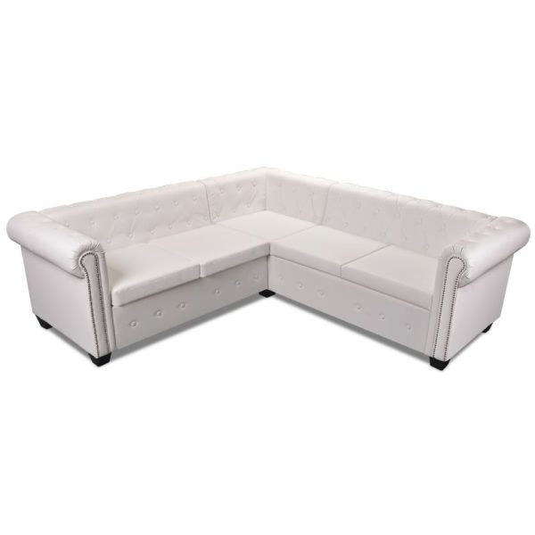 Kallora Chesterfield Corner Sofa 5-Seater Artificial Leather – White