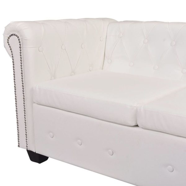 Kallora Chesterfield Corner Sofa 5-Seater Artificial Leather – White