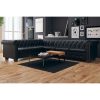 Coffeyville Chesterfield Corner Sofa 6-Seater Artificial Leather – Black