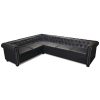 Coffeyville Chesterfield Corner Sofa 6-Seater Artificial Leather – Black