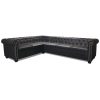 Coffeyville Chesterfield Corner Sofa 6-Seater Artificial Leather – Black