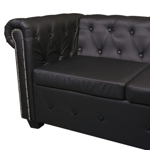 Coffeyville Chesterfield Corner Sofa 6-Seater Artificial Leather – Black