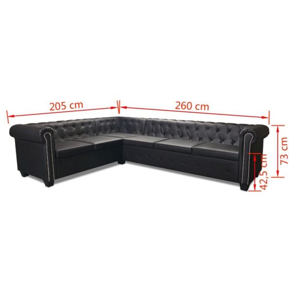 Coffeyville Chesterfield Corner Sofa 6-Seater Artificial Leather – Black