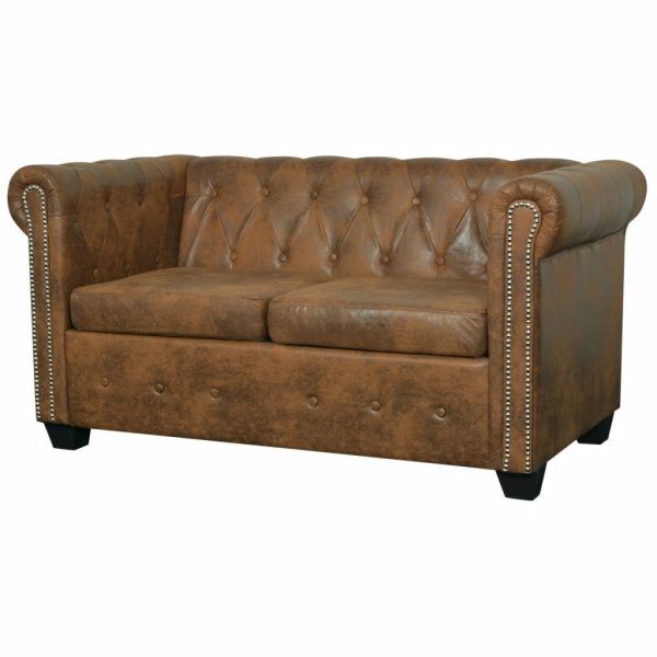 Blyth Chesterfield Sofa Artificial Leather Brown – Brown, 2-Seater