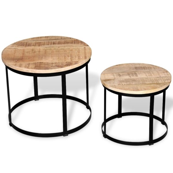 Coffee Table Set 2 Pieces Rough Mango Wood Round 40/50 cm – Brown