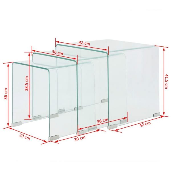 Three Piece Nesting Table Set Tempered Glass Clear – Transparent, 3