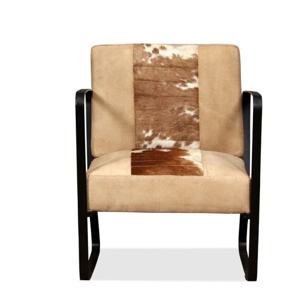 Lounge Chair Genuine Leather and Canvas – Brown and White and Cream