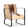 Lounge Chair Genuine Leather and Canvas – Brown and White and Cream