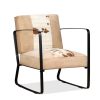 Lounge Chair Genuine Leather and Canvas – Brown and White and Cream