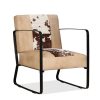 Lounge Chair Genuine Leather and Canvas – Brown and White and Cream