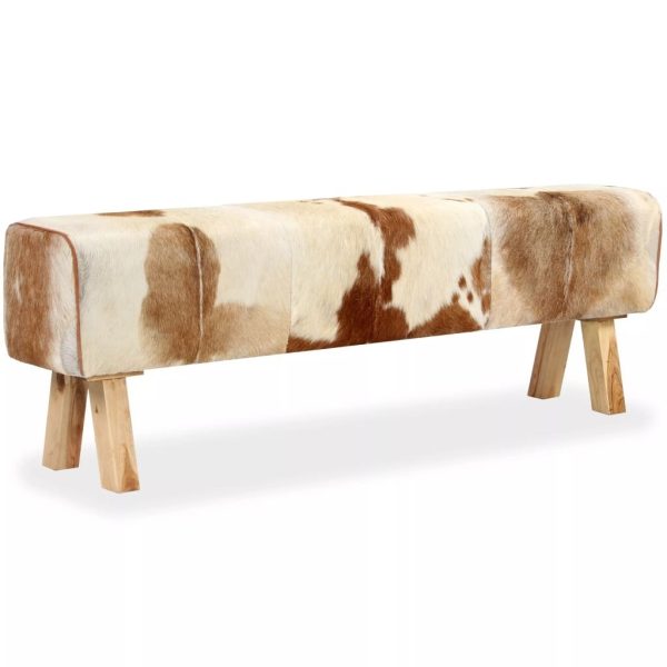 Bench Genuine Goat Leather – 160x28x50 cm, Brown and White