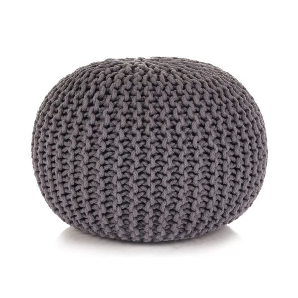 Hand-Knitted Pouffe Cotton 50×35 cm – Grey