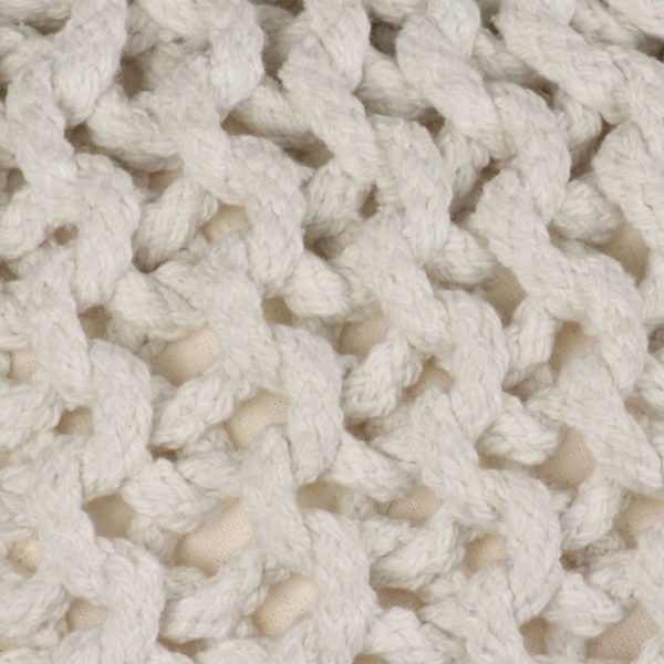 Hand-Knitted Pouffe Cotton 50×35 cm – White