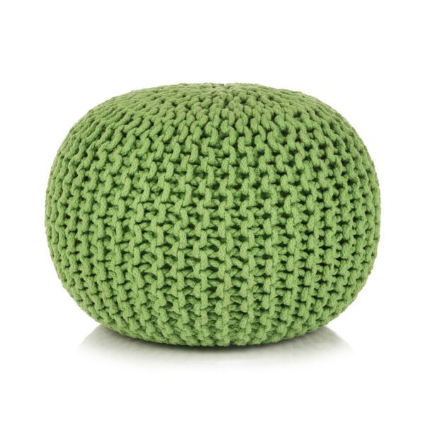 Hand-Knitted Pouffe Cotton 50×35 cm – Green