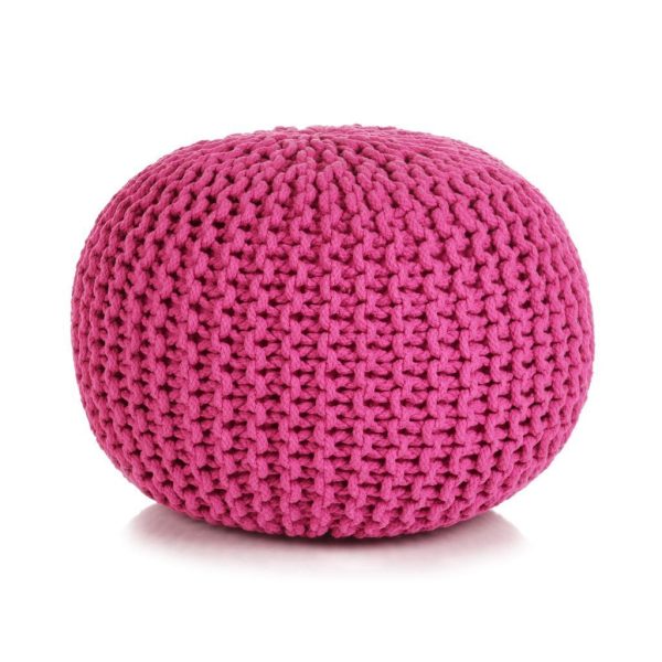 Hand-Knitted Pouffe Cotton 50×35 cm – Pink