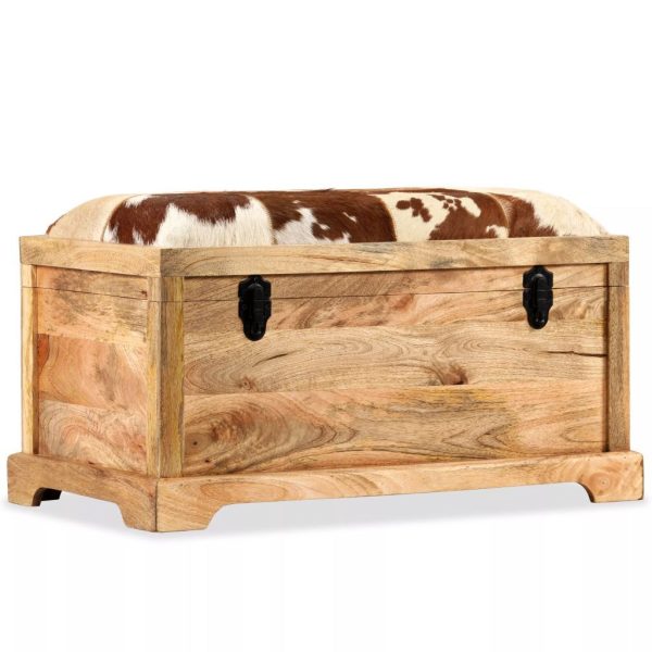 Storage Bench Genuine Leather and Solid Mango Wood 80x44x44 cm – Brown and White
