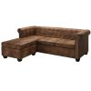 Hacienda L-shaped Chesterfield Sofa Artificial Suede Leather – Brown