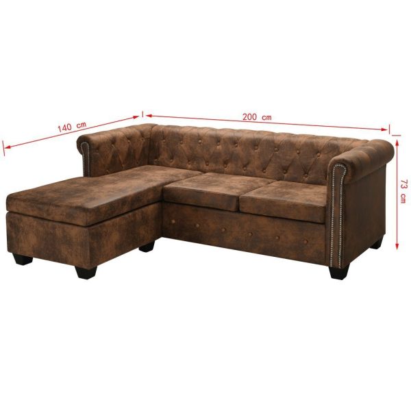 Hacienda L-shaped Chesterfield Sofa Artificial Suede Leather – Brown