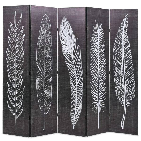 Hanover Folding Room Divider Feathers Black and White