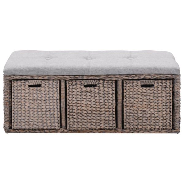 Bench with 3 Baskets Seagrass – 105x40x42 cm, Grey