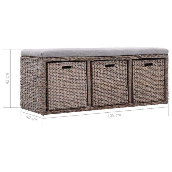Bench with 3 Baskets Seagrass – 105x40x42 cm, Grey