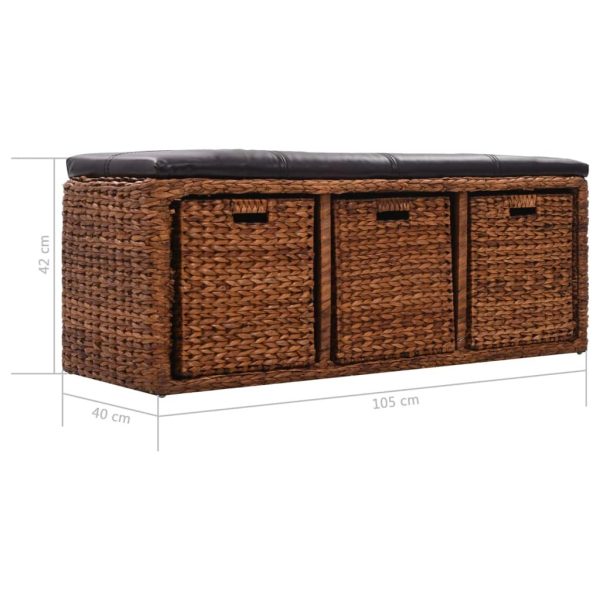 Bench with 3 Baskets Seagrass – 105x40x42 cm, Brown