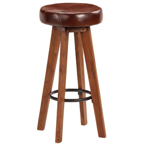 Bar Chairs 2 pcs Real Leather and Solid Acacia Wood