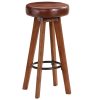 Bar Chairs 2 pcs Real Leather and Solid Acacia Wood – Dark Brown