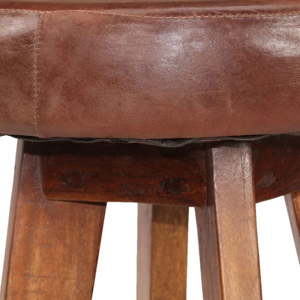 Bar Chairs 2 pcs Real Leather and Solid Acacia Wood – Dark Brown