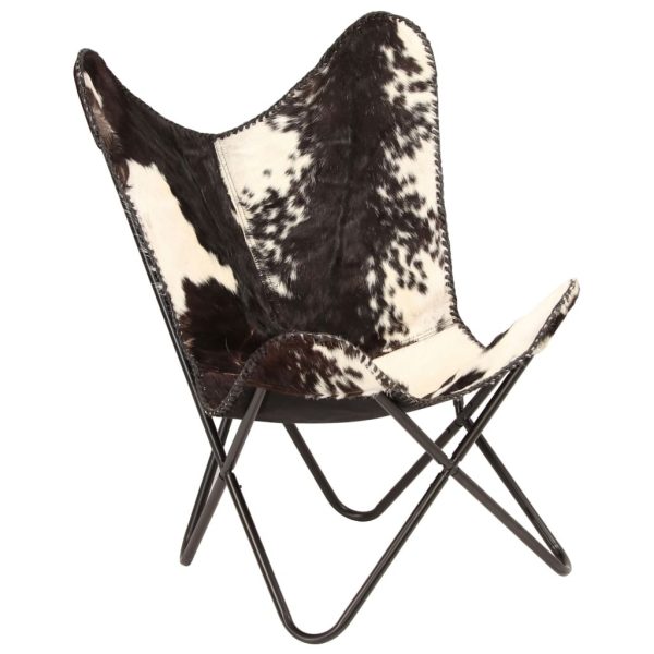 Butterfly Chair and Genuine Goat Leather – Black and White